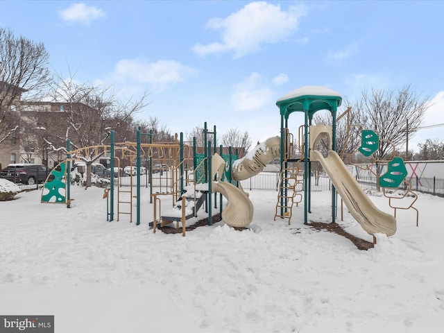 view of snow covered playground