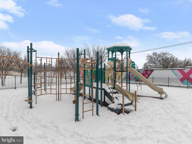 view of snow covered playground