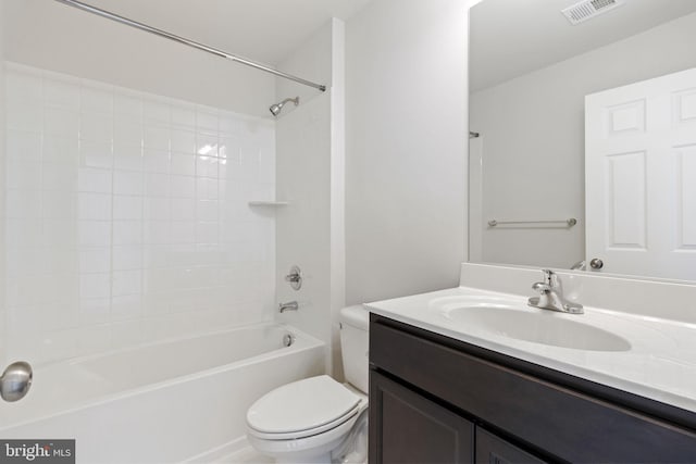 full bathroom with shower / bathtub combination, vanity, and toilet