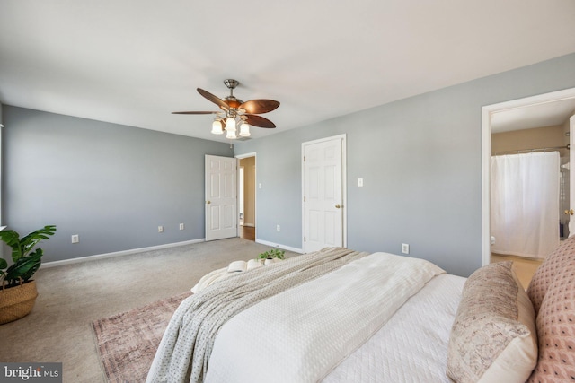 bedroom featuring ceiling fan and carpet flooring