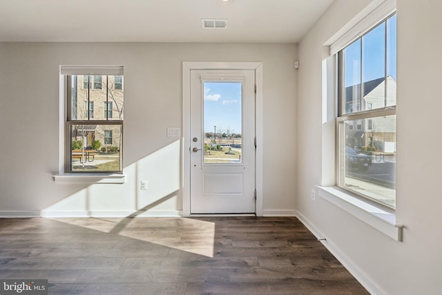 entryway featuring a healthy amount of sunlight and dark hardwood / wood-style floors