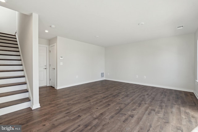 unfurnished living room with dark hardwood / wood-style floors