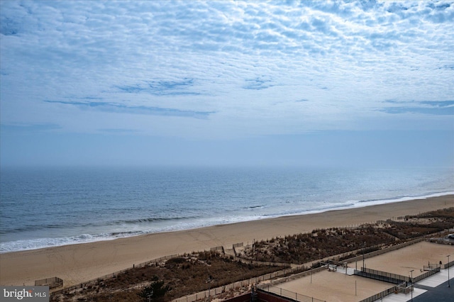 property view of water featuring a view of the beach