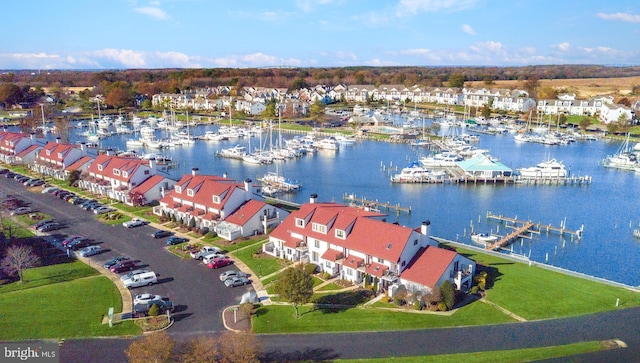 aerial view featuring a water view