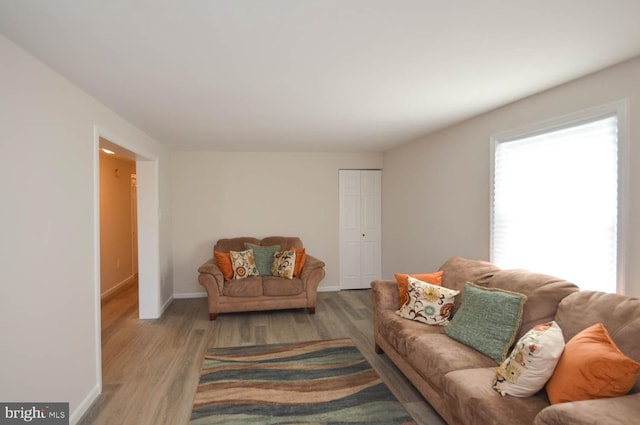 living room featuring baseboards and wood finished floors