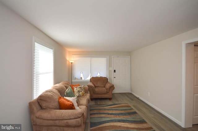 living room with wood finished floors and baseboards