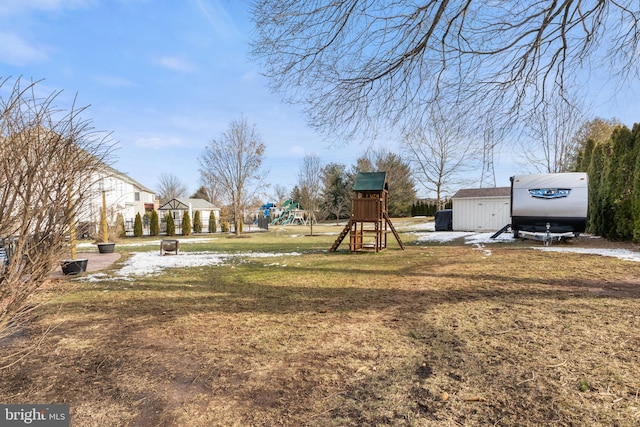 view of yard with a playground