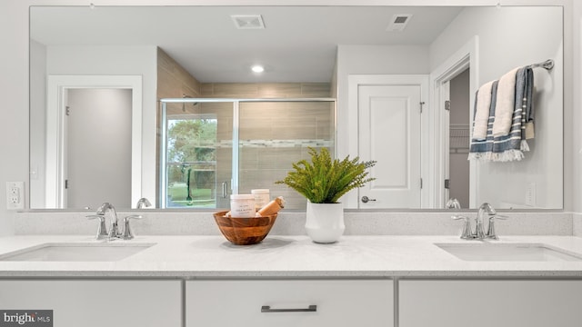 bathroom with vanity and walk in shower