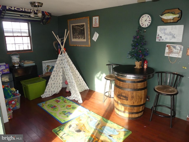 recreation room with hardwood / wood-style floors