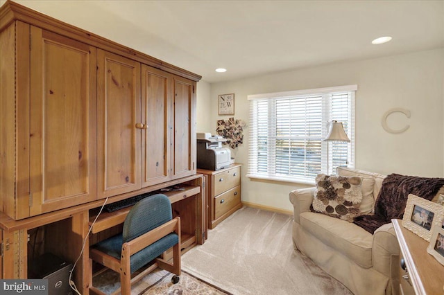 view of carpeted home office