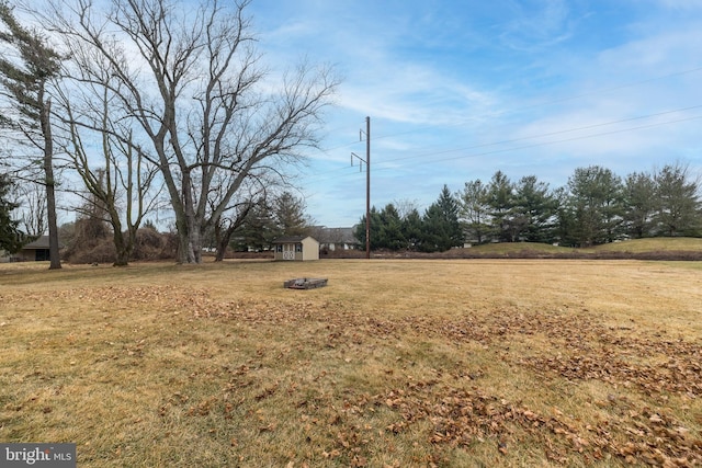 view of yard featuring a shed