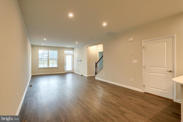 interior space with dark wood-type flooring