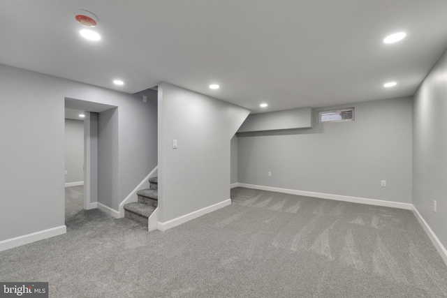 basement with carpet floors