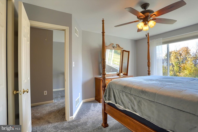 bedroom with carpet flooring and ceiling fan