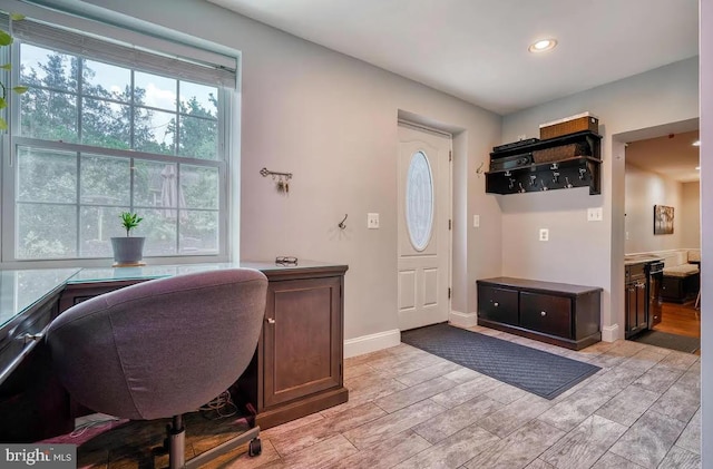 office area featuring light hardwood / wood-style floors