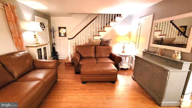 living room with light wood-type flooring