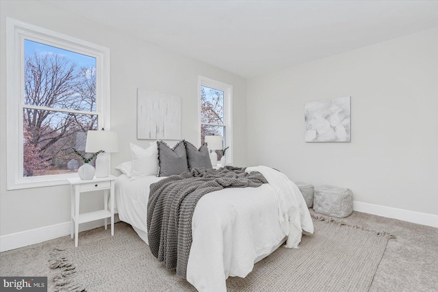 bedroom featuring multiple windows and carpet