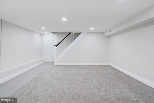 basement with carpet floors