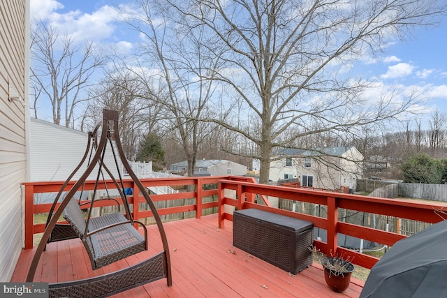 wooden deck with a fenced backyard and a residential view