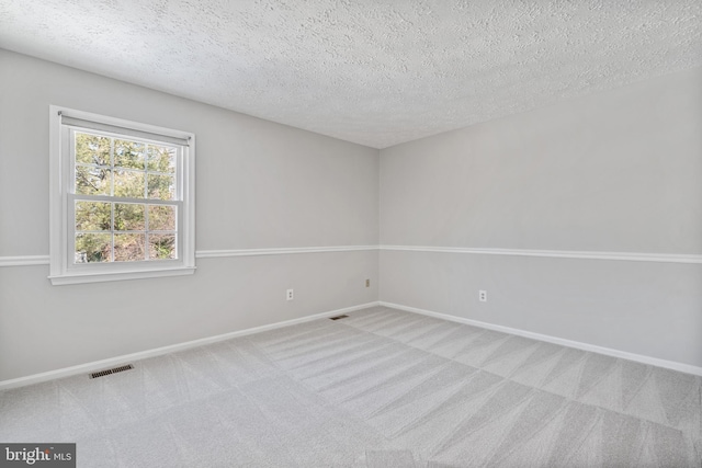 empty room featuring a textured ceiling and carpet flooring