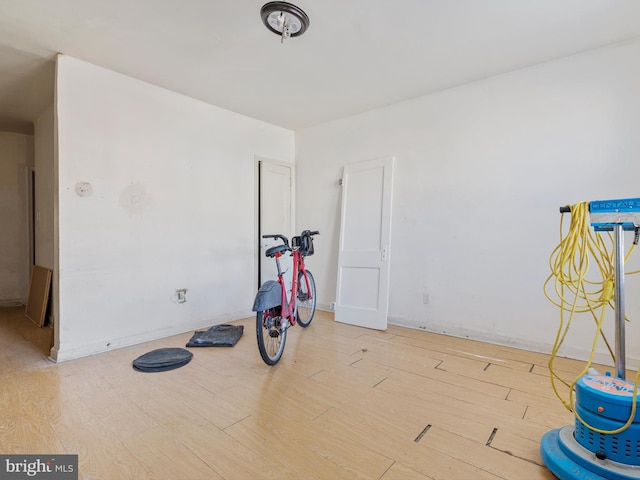 exercise room featuring light hardwood / wood-style floors