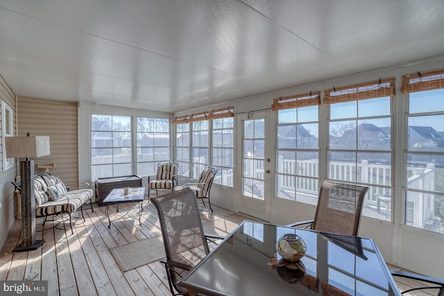 sunroom with a mountain view