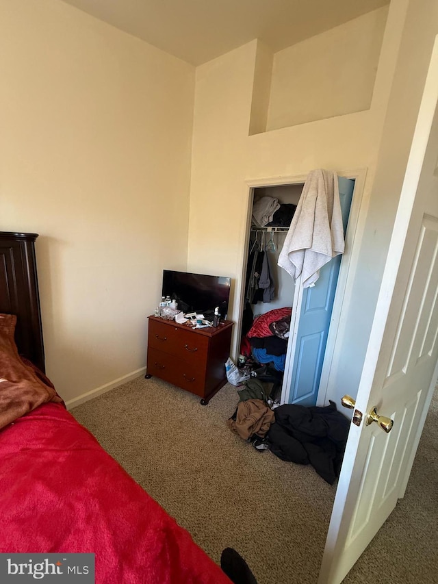 carpeted bedroom featuring a closet