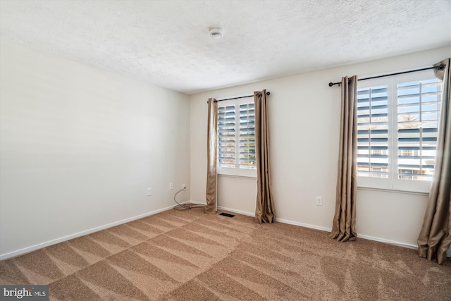 carpeted empty room with plenty of natural light and a textured ceiling