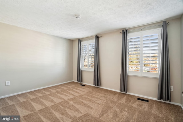 carpeted spare room with a textured ceiling