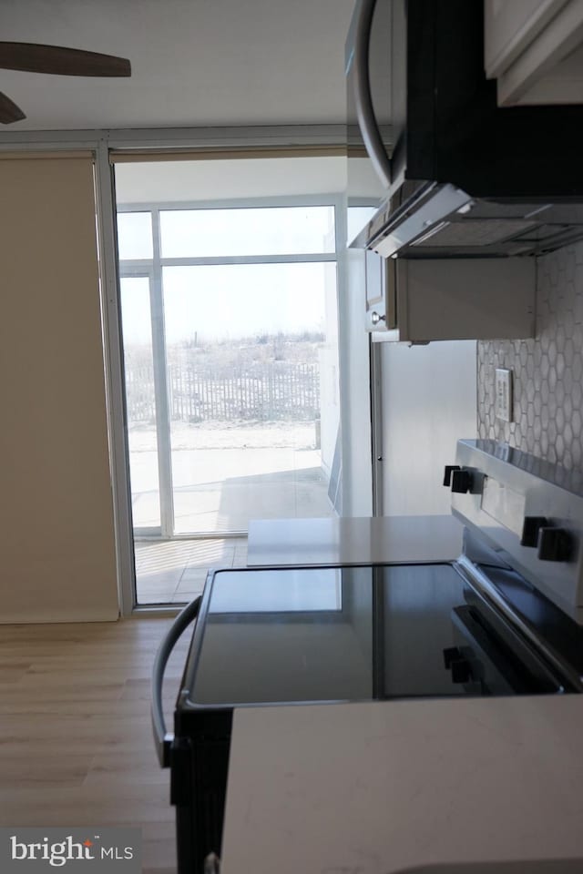 kitchen featuring light wood-style flooring and black microwave