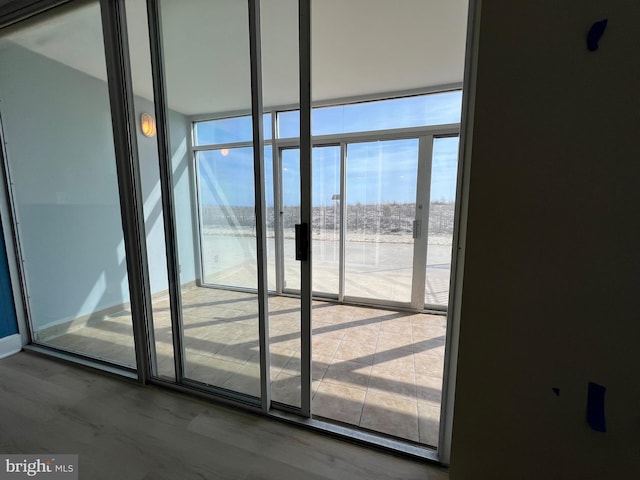 doorway featuring wood finished floors and floor to ceiling windows