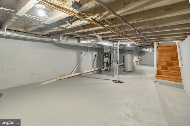 unfinished basement with water heater