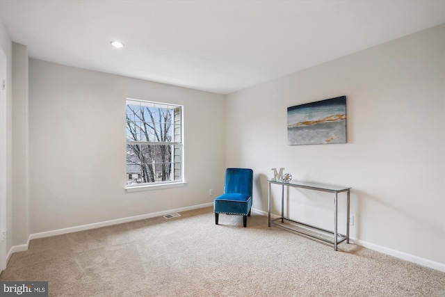 sitting room featuring carpet flooring