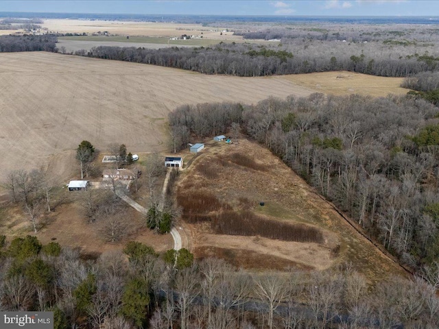 birds eye view of property featuring a rural view