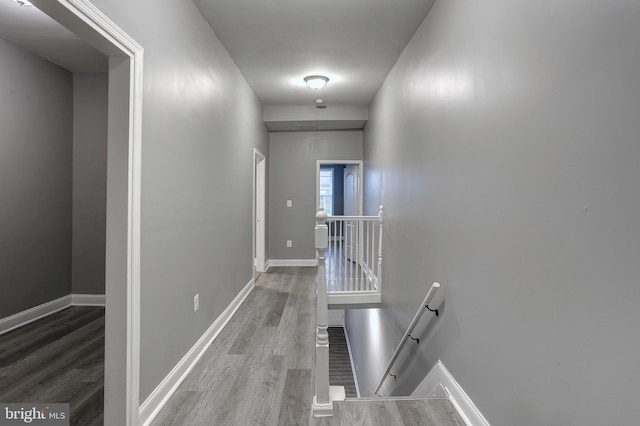 corridor with wood-type flooring