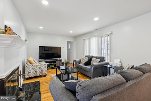 living room with hardwood / wood-style flooring