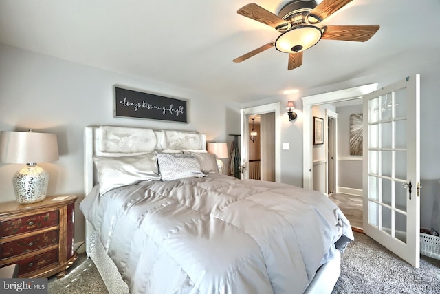 bedroom featuring carpet flooring and ceiling fan