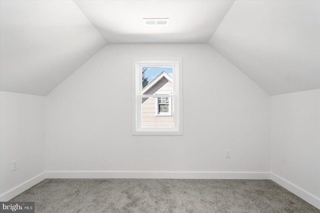 additional living space with lofted ceiling and carpet floors