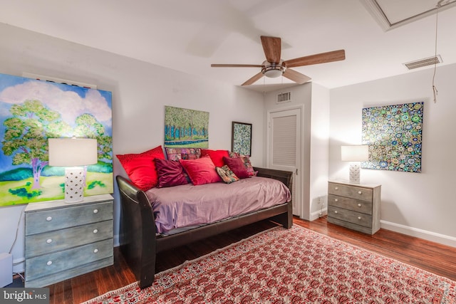 1000 Upper Glencoe Rd, Sparks Glencoe, MD 21152 - bedroom featuring baseboards, wood finished floors, a ceiling fan, and attic access