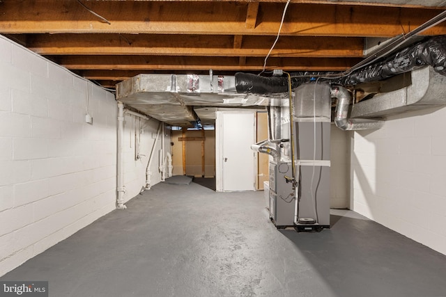 basement with heating unit