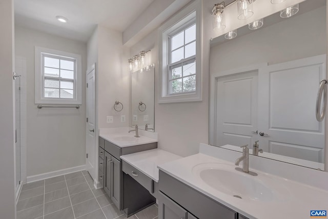 bathroom with vanity and tile patterned flooring