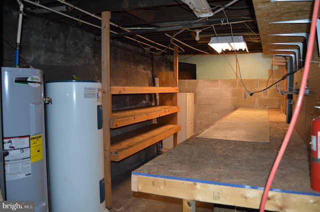 basement featuring electric water heater