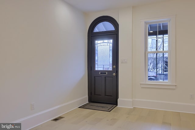 foyer entrance with light hardwood / wood-style flooring