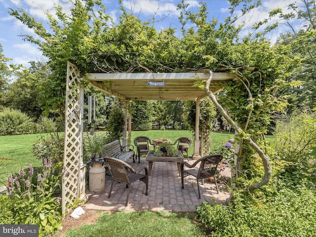 view of patio / terrace featuring a fire pit