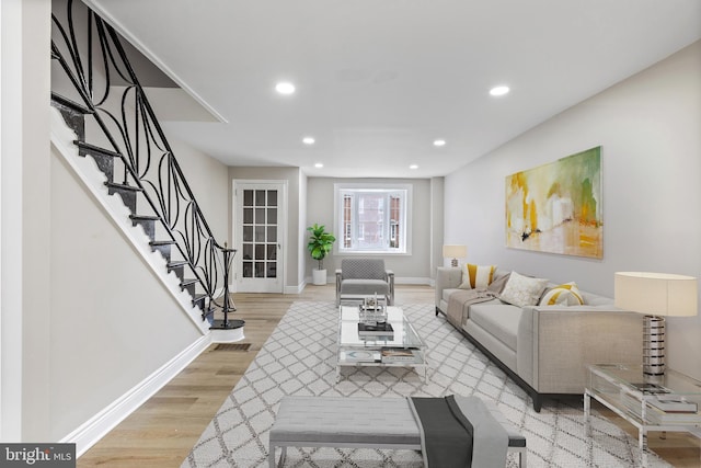 living room featuring light wood-type flooring