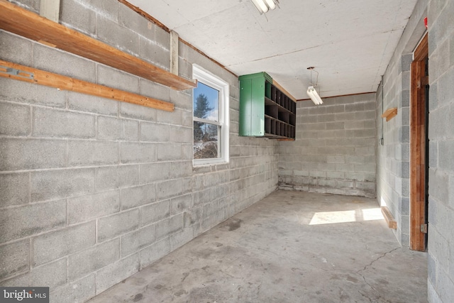 basement with concrete block wall