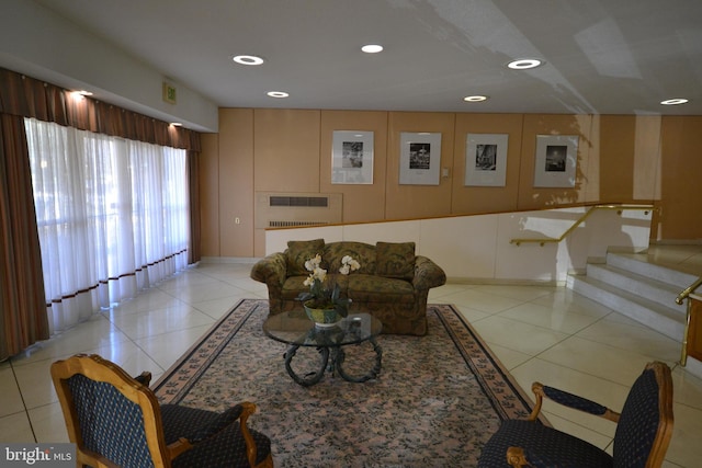 living room featuring light tile patterned floors