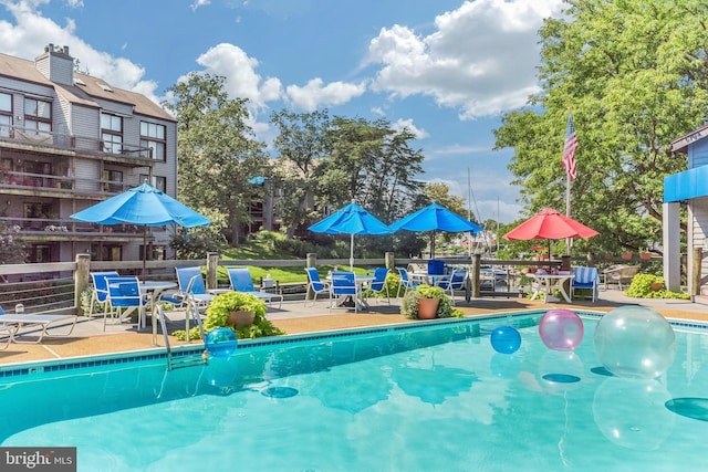 pool with a patio