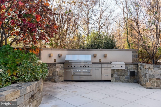 view of patio / terrace with area for grilling and a grill