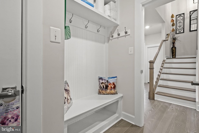 mudroom featuring dark hardwood / wood-style flooring